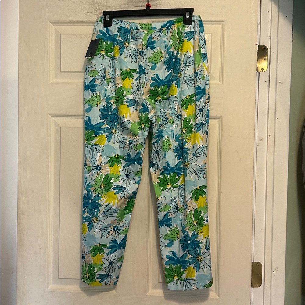 Jones New York Green Floral Silk Cotton Blend Cropped Pants Size 4 - Picture 5 of 7